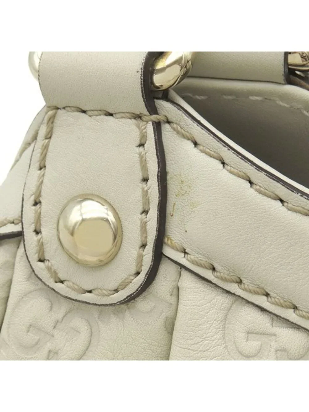 Gucci Handbag Sookie Leather White Champagne Gold Off GG Guccissima Tote with